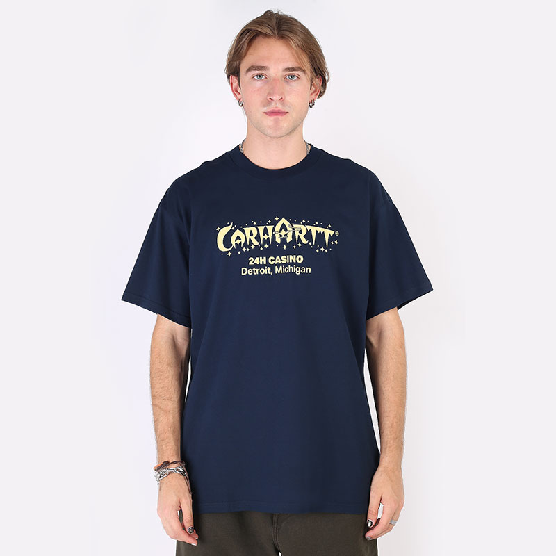 мужская синяя футболка Carhartt WIP S/S Casino T-Shirt I030171-mizar/soft yellow - цена, описание, фото 1